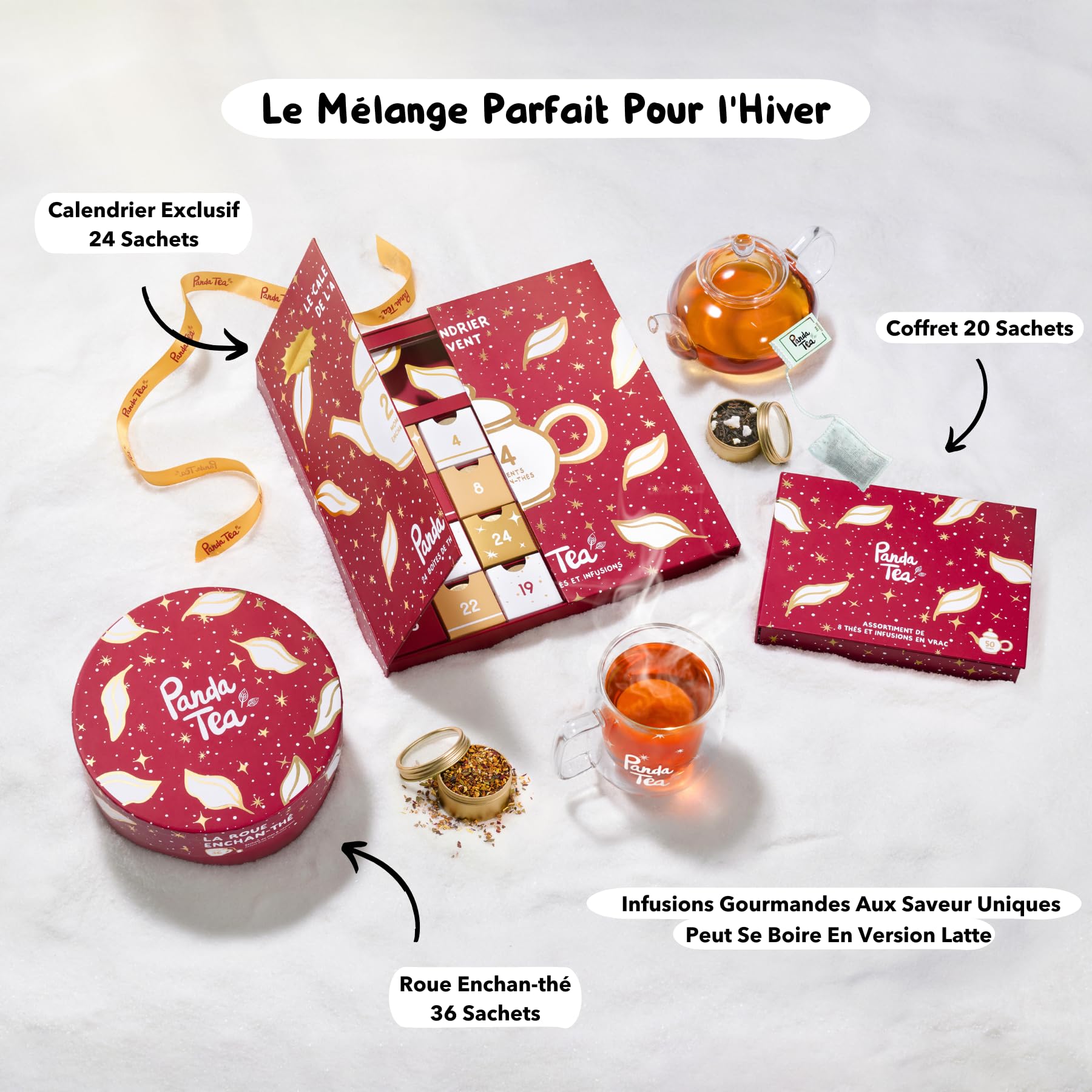 Panda Tea - Coffret Enchan-thé 20 sachets - Coffret Cadeau Thé & Tisane de Bio - Assortiment de Thés et Infusions Gourmands Hiver - Idée Cadeau à Offrir pour