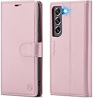 Vista 11 de Funda tipo cartera para Samsung Galaxy S21 FE 5G, con bloqueo RFID, tarjetero de crédito, de piel sintética, función atril, funda protectora a Azul