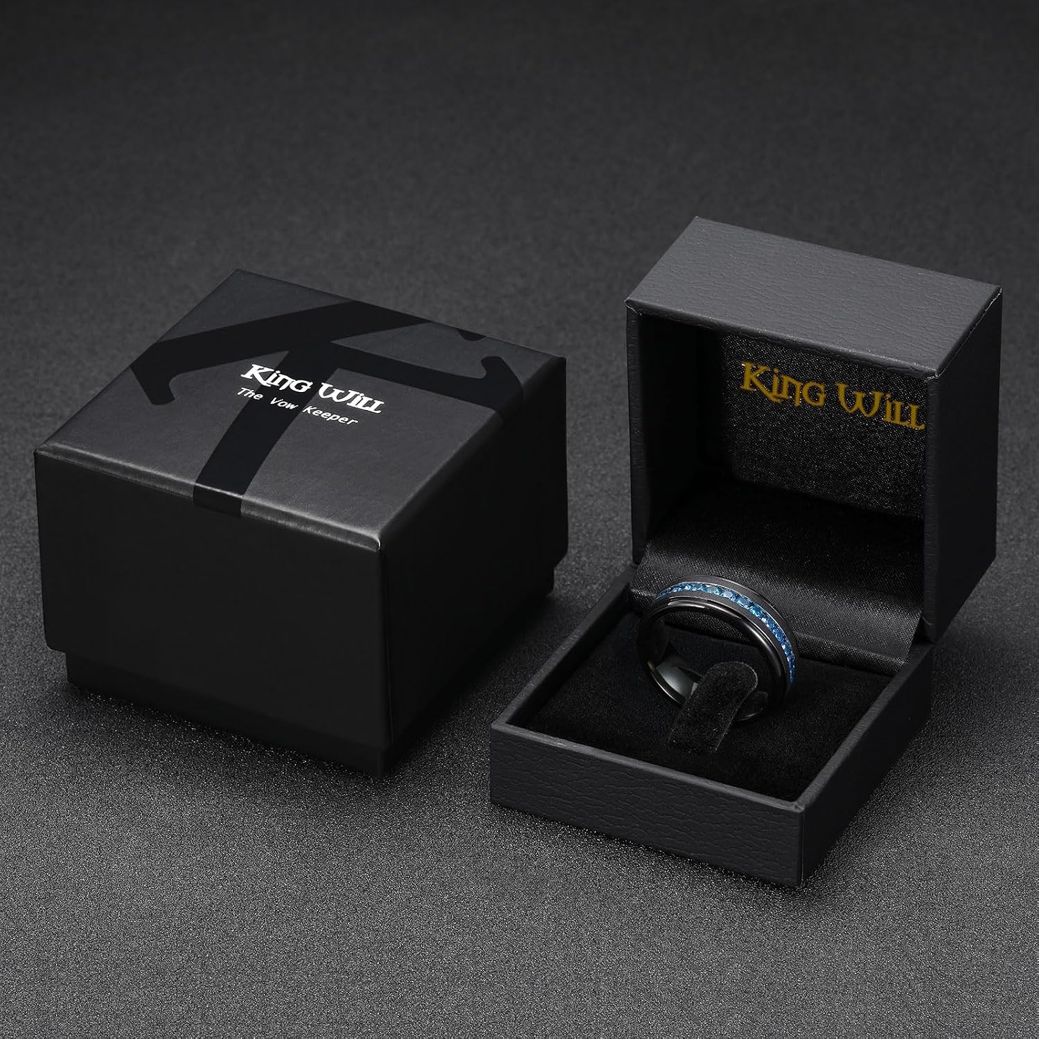King Will Titanium Wedding Band for Men Women-8mm Black/Silver/Gold Wedding Ring with Cubic Zirconia CZ Inlay Matte Finish Engagement Promise Ring Comfort Fit Size 7-14