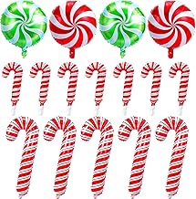 HOWAF Set of 15 Christmas Decoration Sugarcane Balloons, Aluminium Inflatable Helium Balloon for Indoor and Outdoor Christmas Decoration