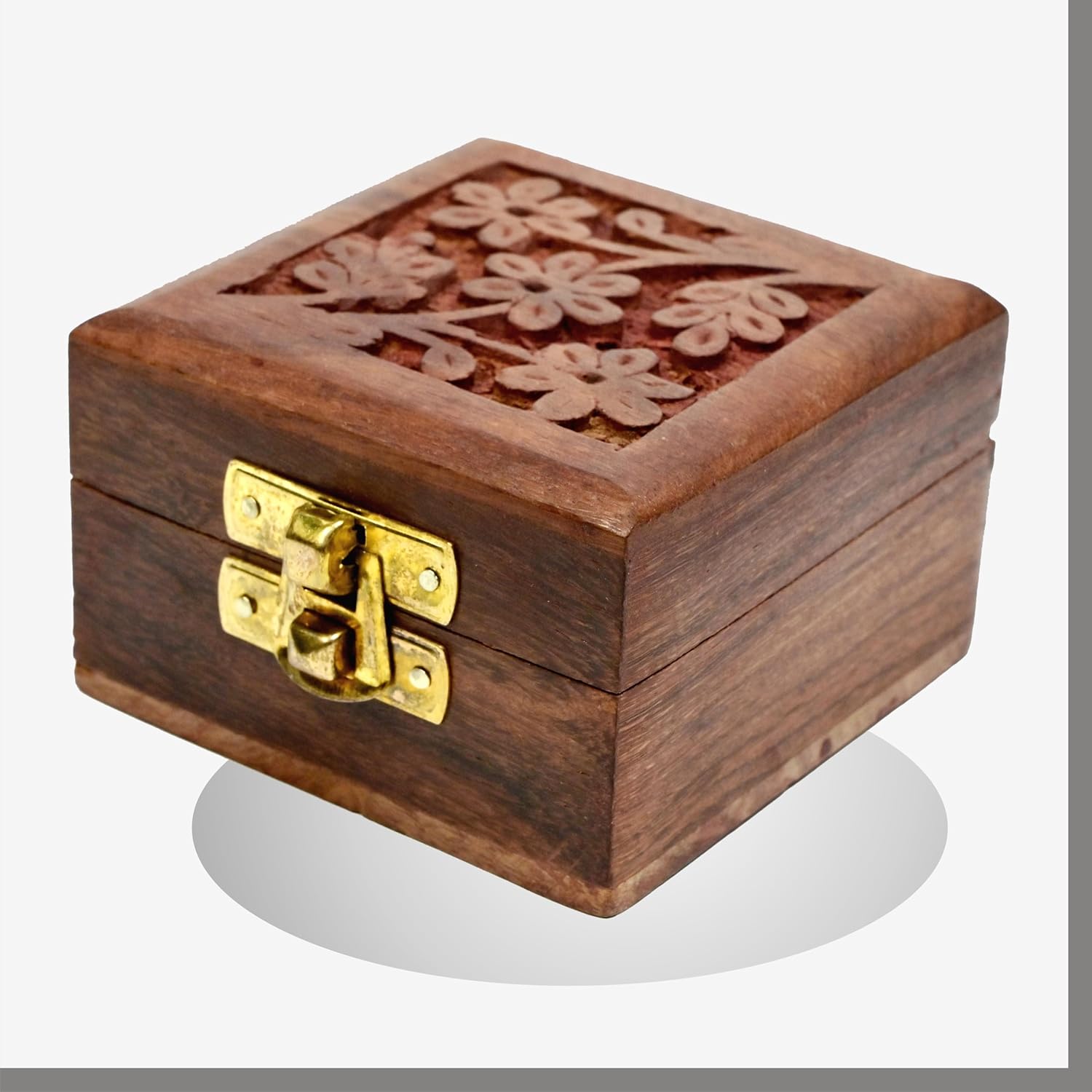 MPIRE Handicraft Wooden Mini Storage Box Small Size Organizer For Ear Rings, Rings and Nose Pins Storage Box Brown Gift Pouch Bag