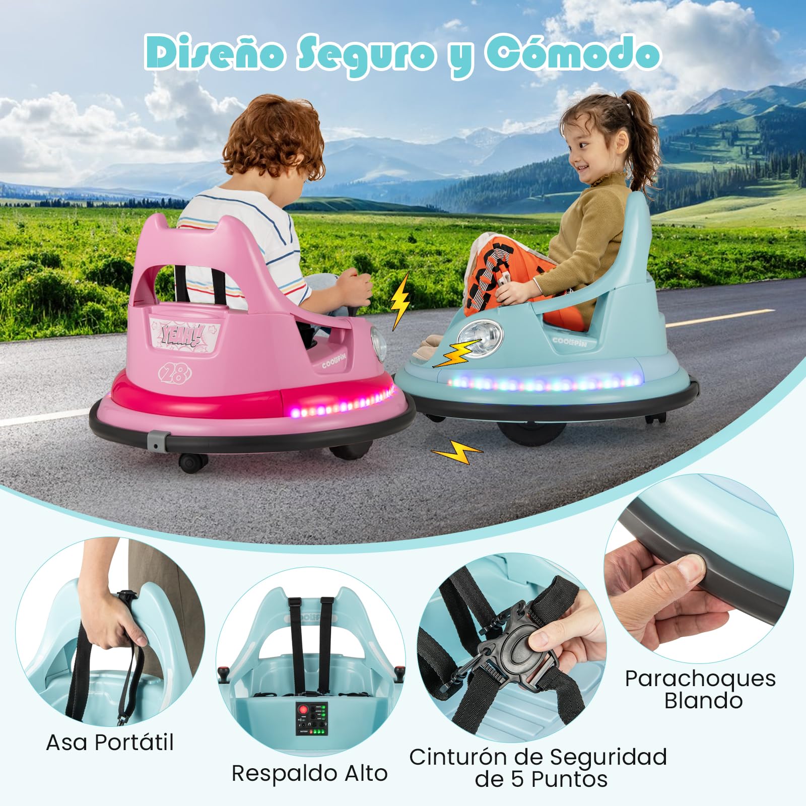COSTWAY Auto de Choque para Niños, Coche Eléctrico para Niños 12V con Mando a Distancia, Giro de 360°, Conexión Inalámbrica, 5 Efectos de Luz y Música, Coche de Choque Infantil para 3+ Años (Azul)