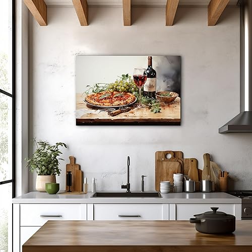 Miniatura 139 de Hzddty Lienzo decorativo para pared, diseño rústico de cocina, vino tinto y pan, cuadros de comida para decoración de pared, impresiones de pintura