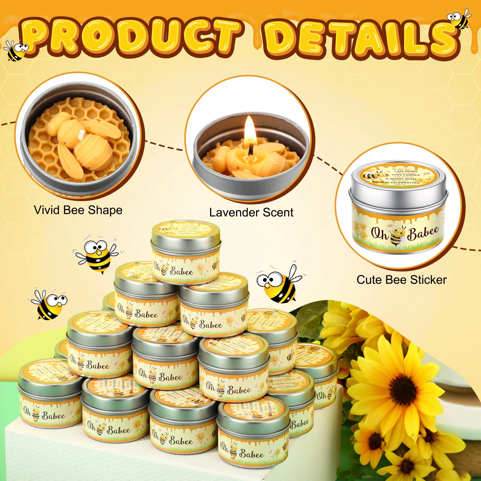 MTLEE 24 Sets Bee Baby Shower Party Favors Candles Bee Tealight Candles Bulk Lavender Scented Honeycomb Candles Bee Themed Gift for Guest Gender Reveal Party Baby Shower Return Gifts
