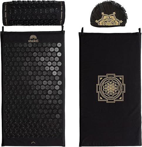 ShaktiMat Juego clásico de alfombrilla de acupresión y almohada para el cuello, nivel 2 de intensidad en negro, sostenible y duradero, alivia el