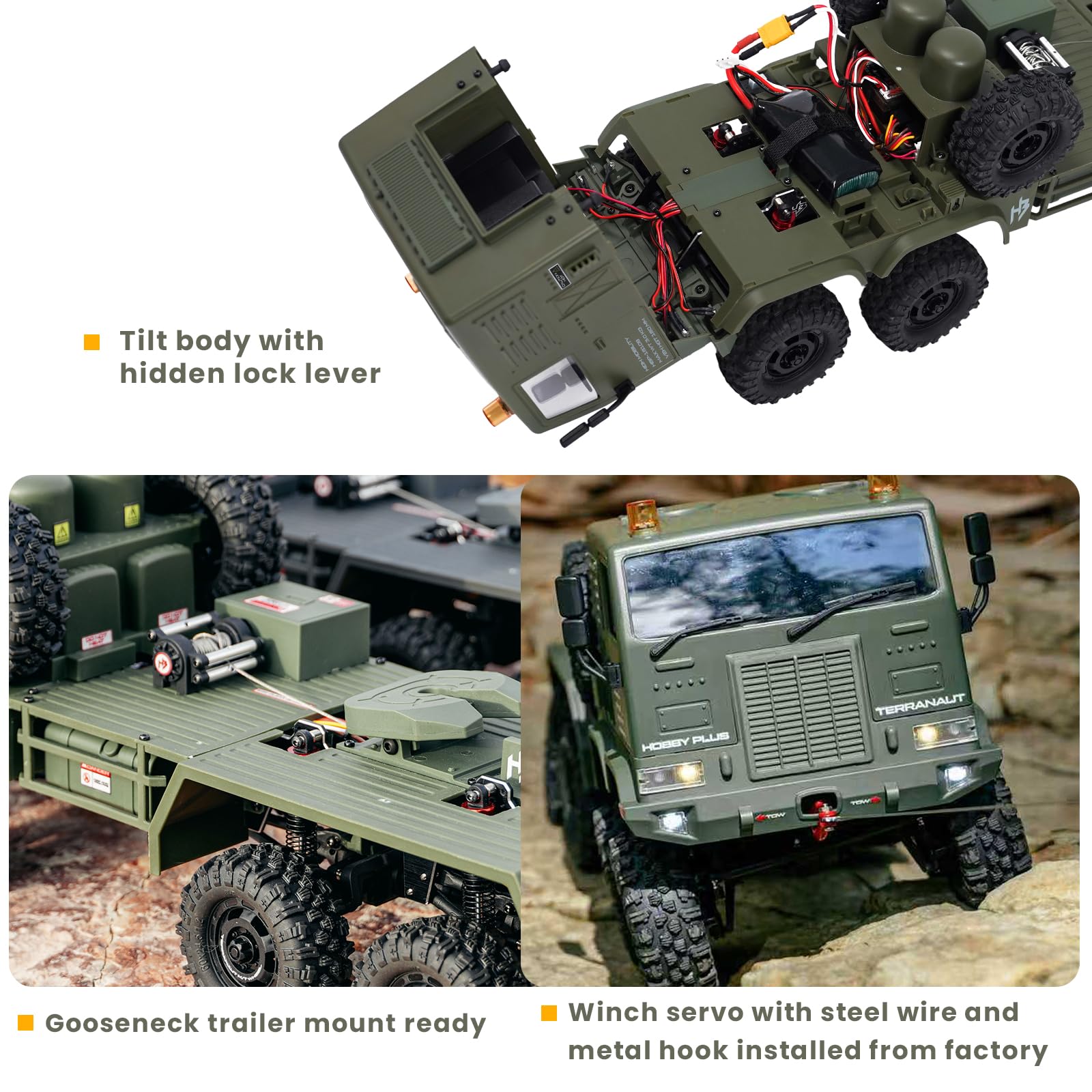 HobbyPlus 1/18 RC Crawler CR18P Terranaut 8x8 RC Truck Coche teledirigido con bloqueo completo 8WD RTR Dirección activa en las cuatro ruedas, transmisión de 2 velocidades, cabrestante de salvamento