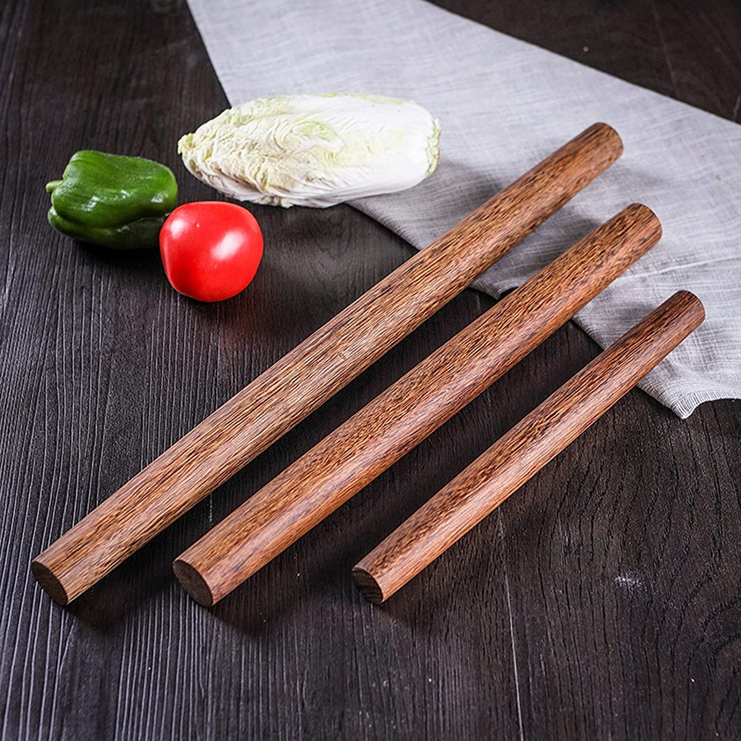 Rodillo de pastelería, Rodillo de Madera, Rodillo for Masa, Rodillo for amasar, Tipo Fauces de Pescado, Grano de Madera Fino, Suave, Firme, sin Pintar, sin Cera, Rodillos Marrones