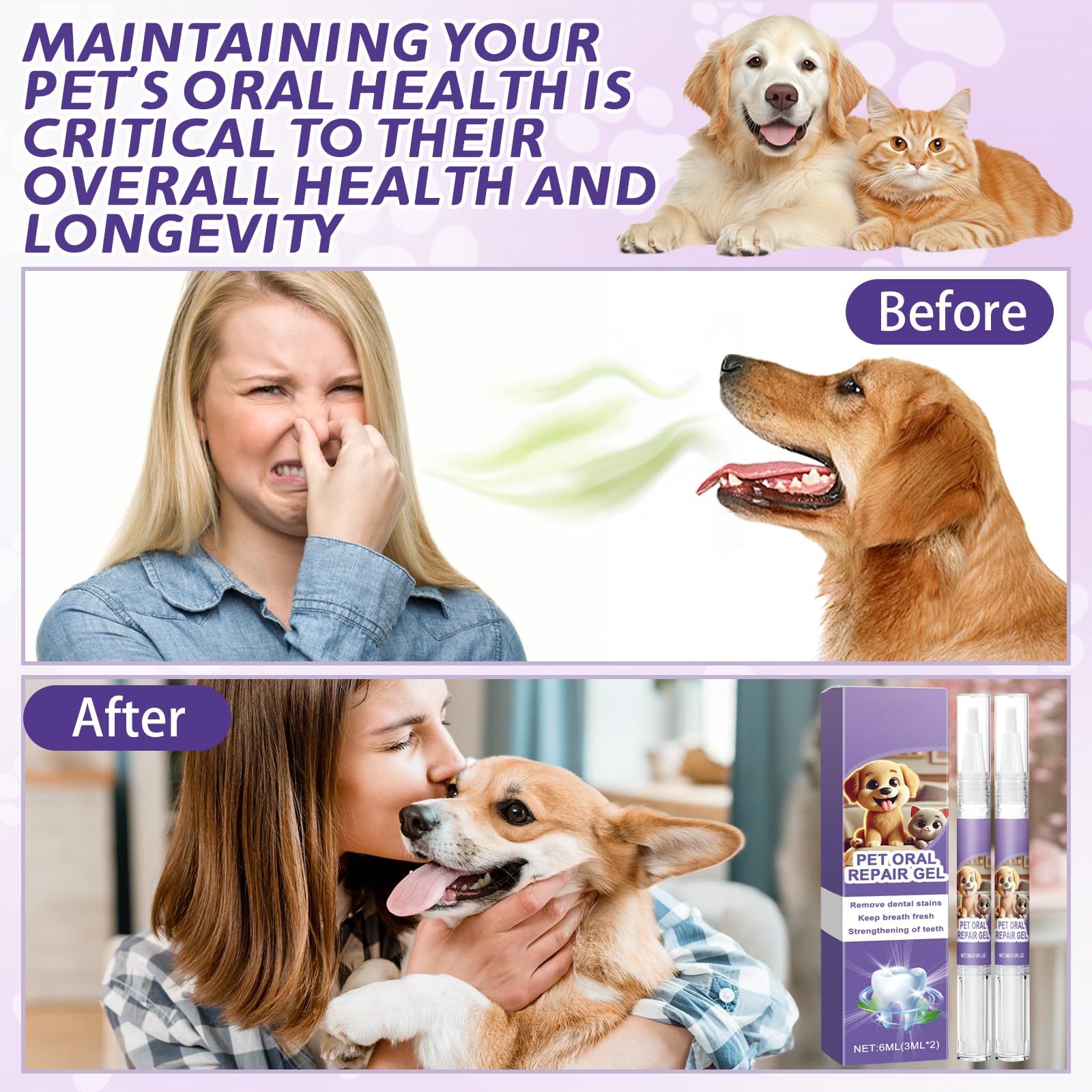 Cepillo Dientes Perro 4 Piezas Para el Cuidado Dental de Perros y Gatos, gel Para el Cuidado Bucal de Mascotas, Lápiz Limpiador Mascotas, Limpieza Dientes Perro