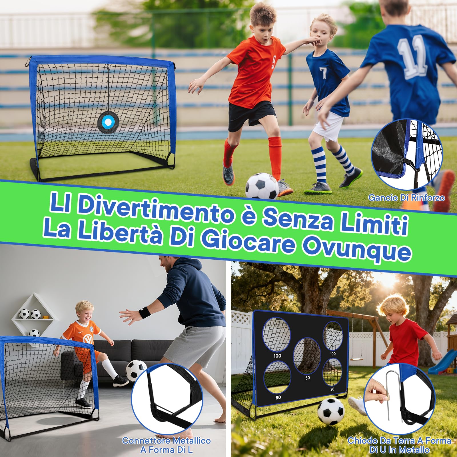 3 in 1 Porta calcio bambini con 3 modalità, per interni ed esterni, mini porte da calcio e porta da calcio pieghevole