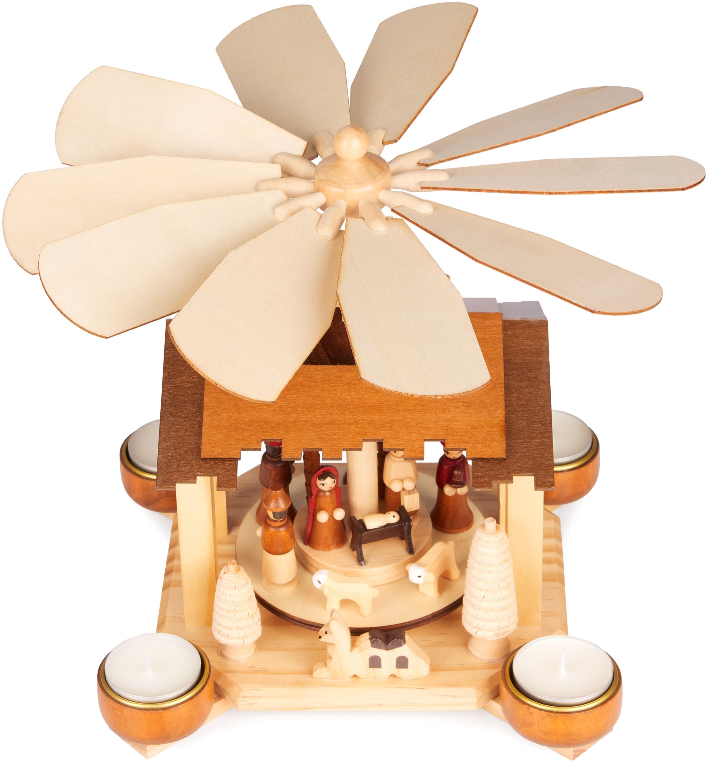BRUBAKER Pirámide Navideña de Madera - 28 cm Estructura Artesanal con Jesús, María, José y la Estrella de Belén - Belén con 4 Luces para Las Fiestas - Pintado a Mano