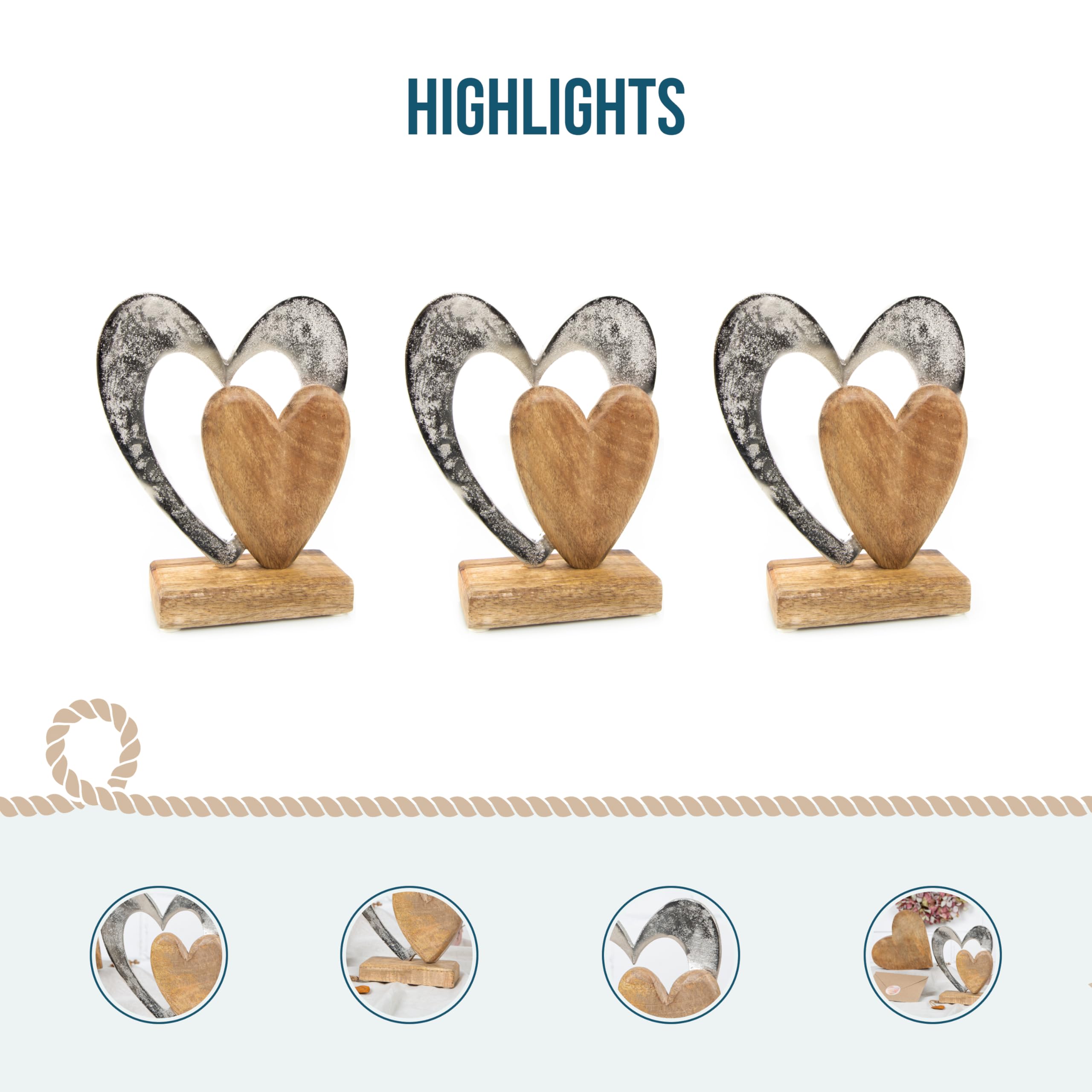 Logbuch-Verlag Hartfiguur met 2 hartjes, decoratiefiguur van zilver van metaal, cadeau voor Moederdag, jubileum, bruiloft, 18 cm