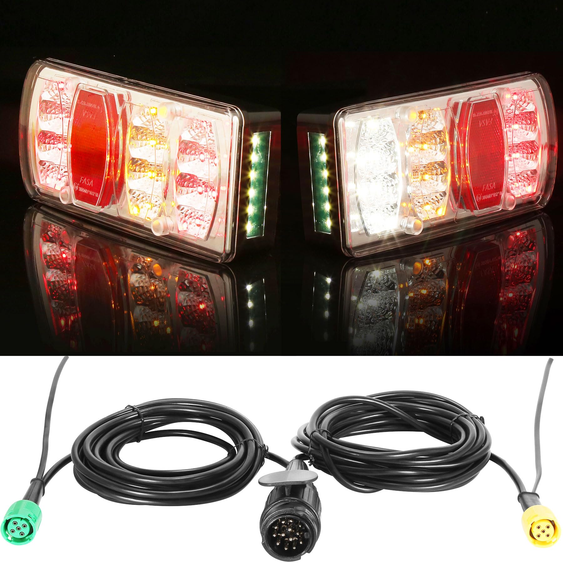 LED Kit Fanali Posteriori Rimorchio con Spina 13poli Set di Cavi da 5,5m 12/24v 7Funzione Fari Posteriori Rimorchio Luci Rimorchio Certificazione E