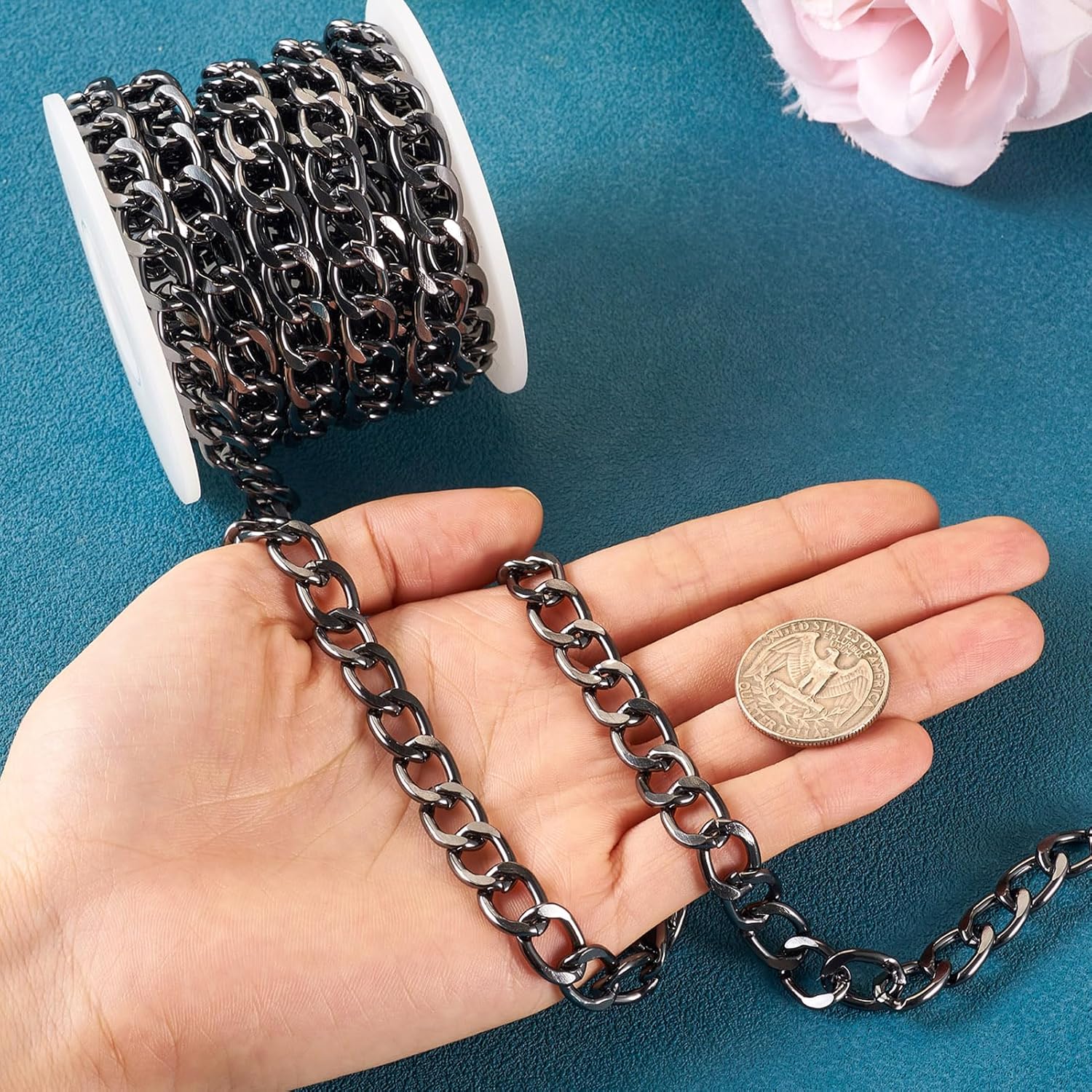 Beadthovne 16.4ft Aluminum Curb Chains for Jewelry Making 9.5mm Wide Black Twisted Oval Links Cross Cable Chains DIY Metal Chain Necklace Chain Unwelded with Spool for DIY Crafts Necklace Supplies - Image 5