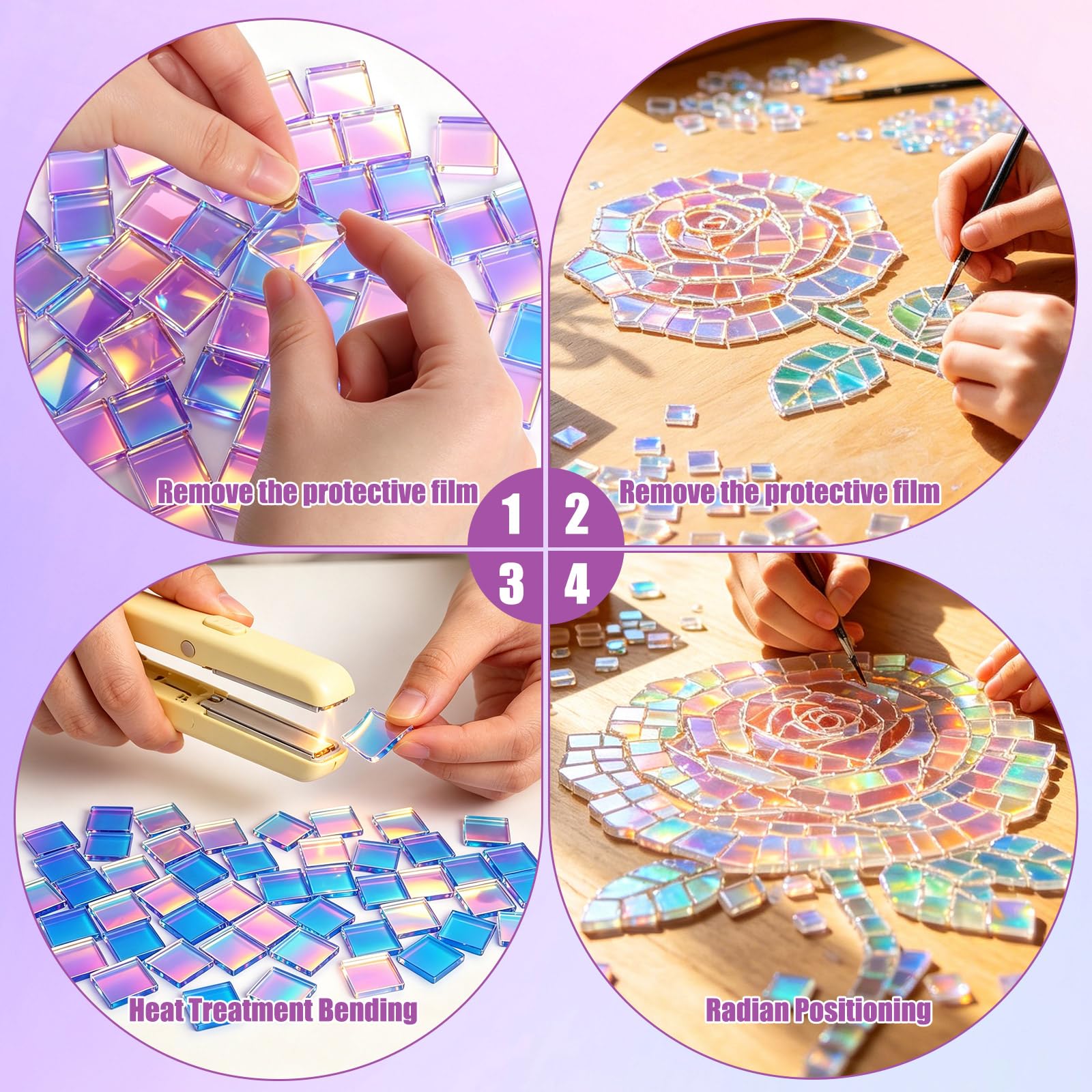 100 pietre per mosaico acrilico per il fai da te, 2 x 2 cm, set di mosaico quadrati, mini piastrelle olografiche per fai da te, vasi di fiori, cornici per foto, sottobicchieri