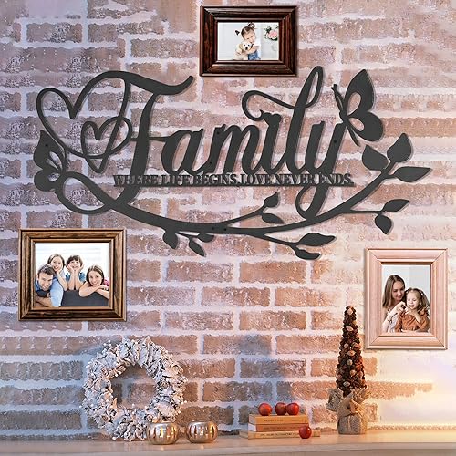 Miniatura 4 de Family Where Life Begins Love Never Ends - Letrero de metal para pared, 27 x 14 pulgadas, gran placa de hierro negro para pared, decoración para