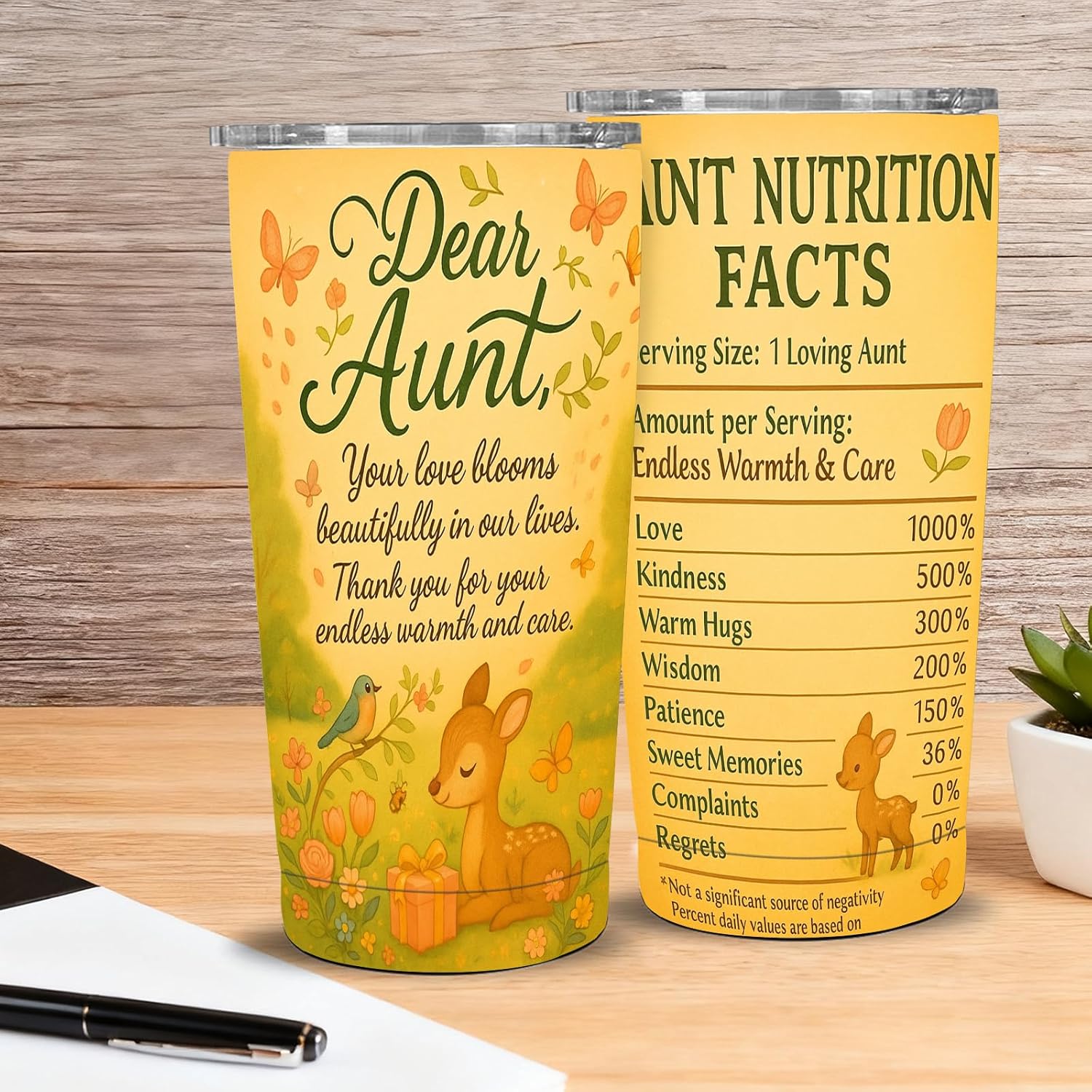 Aunt Gifts From Niece Or Nephew - 20 Oz Stainless Steel Skinny Tumbler With Straw Lid, Auntie Gifts For Women, Dear Aunt Nutrition Facts Travel Cup - Image 2