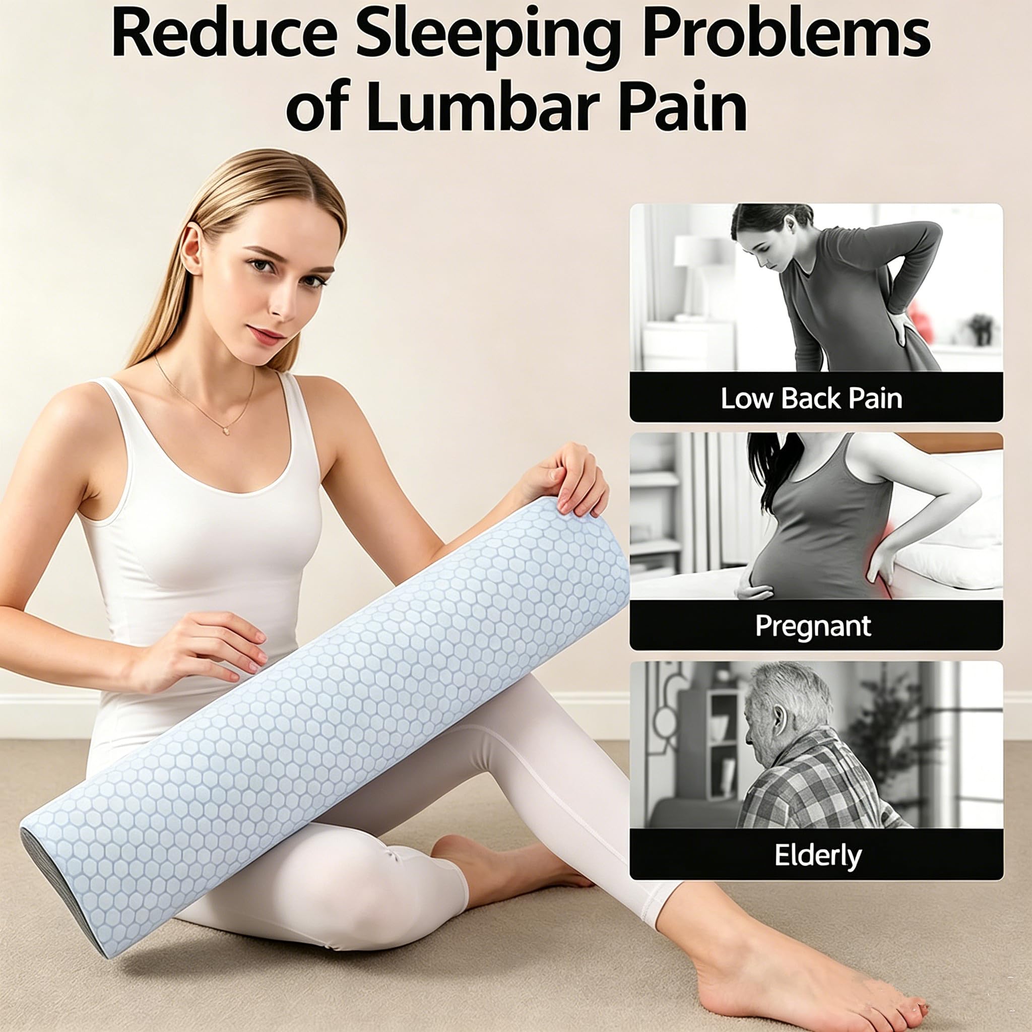 Almohada semicircular para las rodillas, almohada ortopédica para rodillas ergonómicas para dormir de lado, rodillo de espuma viscoelástica para apoyar piernas, rodillas, caderas y espalda