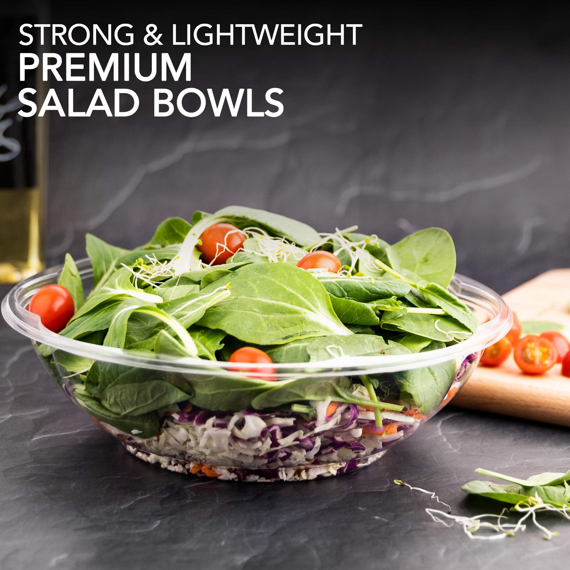 Plastic Salad Bowls with Lids (10 Count) 64 oz. Disposable Serving