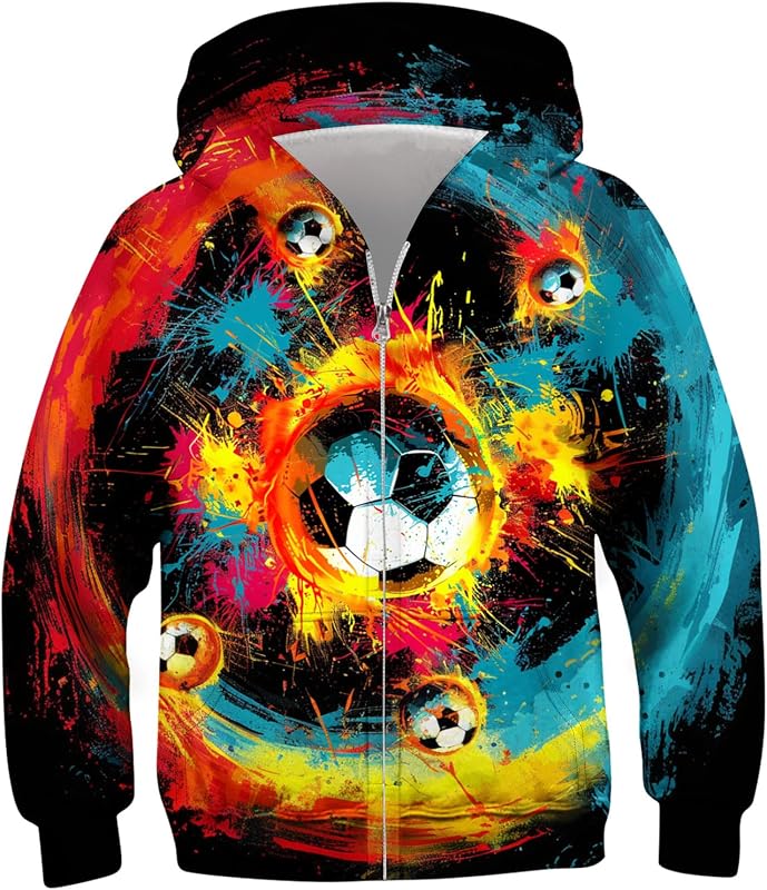 TUONROAD buzo con capucha para niños, jersey fresco con bolsillos, talla 6-14 años | Cremallera completa, estampados gráficos 3D, bolsillo canguro, poliéster spandex, capas escolares e informales, talla 6-14