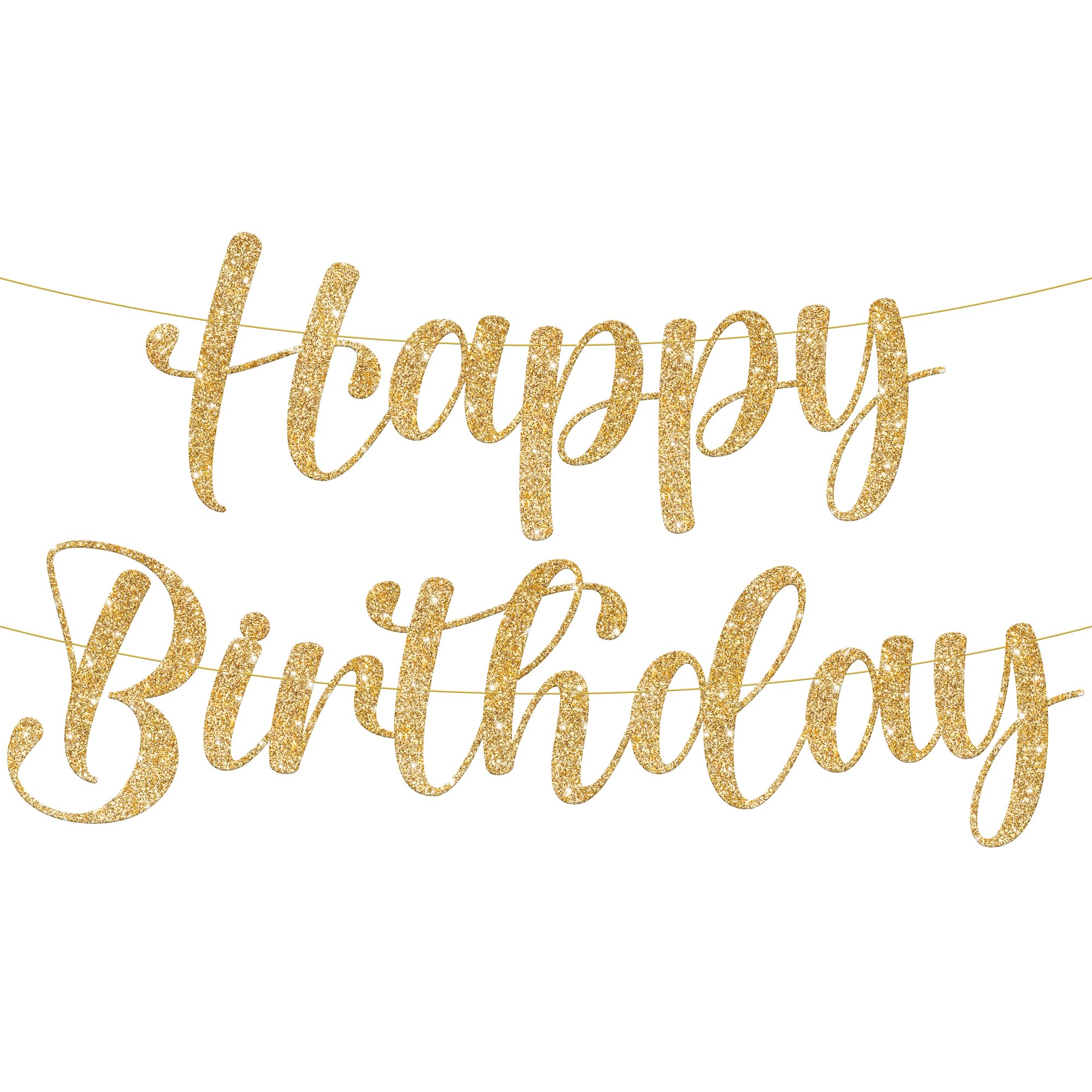 KatchOn, Glitter Gold Happy Birthday Banner - Pre-Strung, 10 Feet | Birthday Decorations for Women, Men, Boys and Girls | Hbd Banner Backdrop For Gold