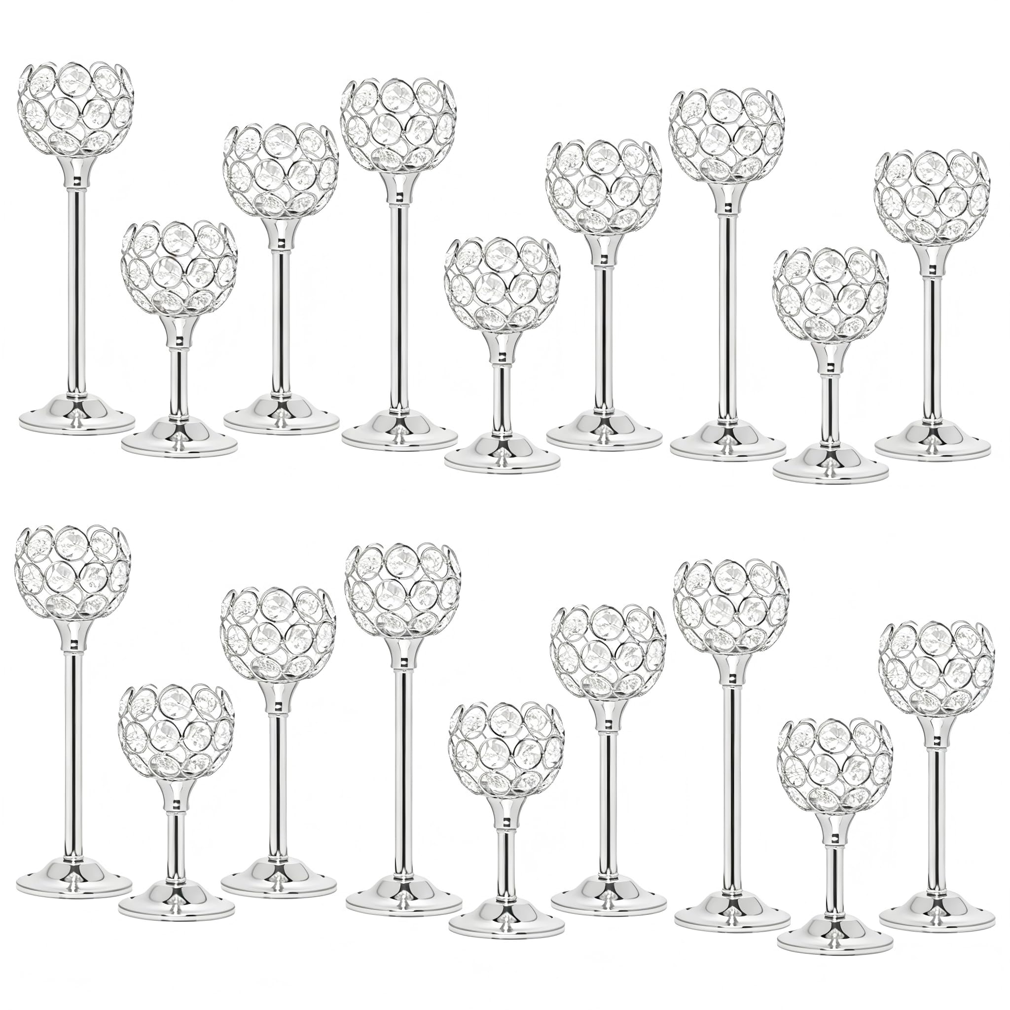 Crystal Candle Holders Set of 18, Silver Metal Votive Tealight Candelabras