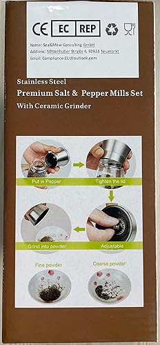 Miniatura 8 de LessMo Juego de 2 molinillos de sal y pimienta con bandeja de pie de madera, molinillo de sal y pimienta, salero y pimienta recargable de acero