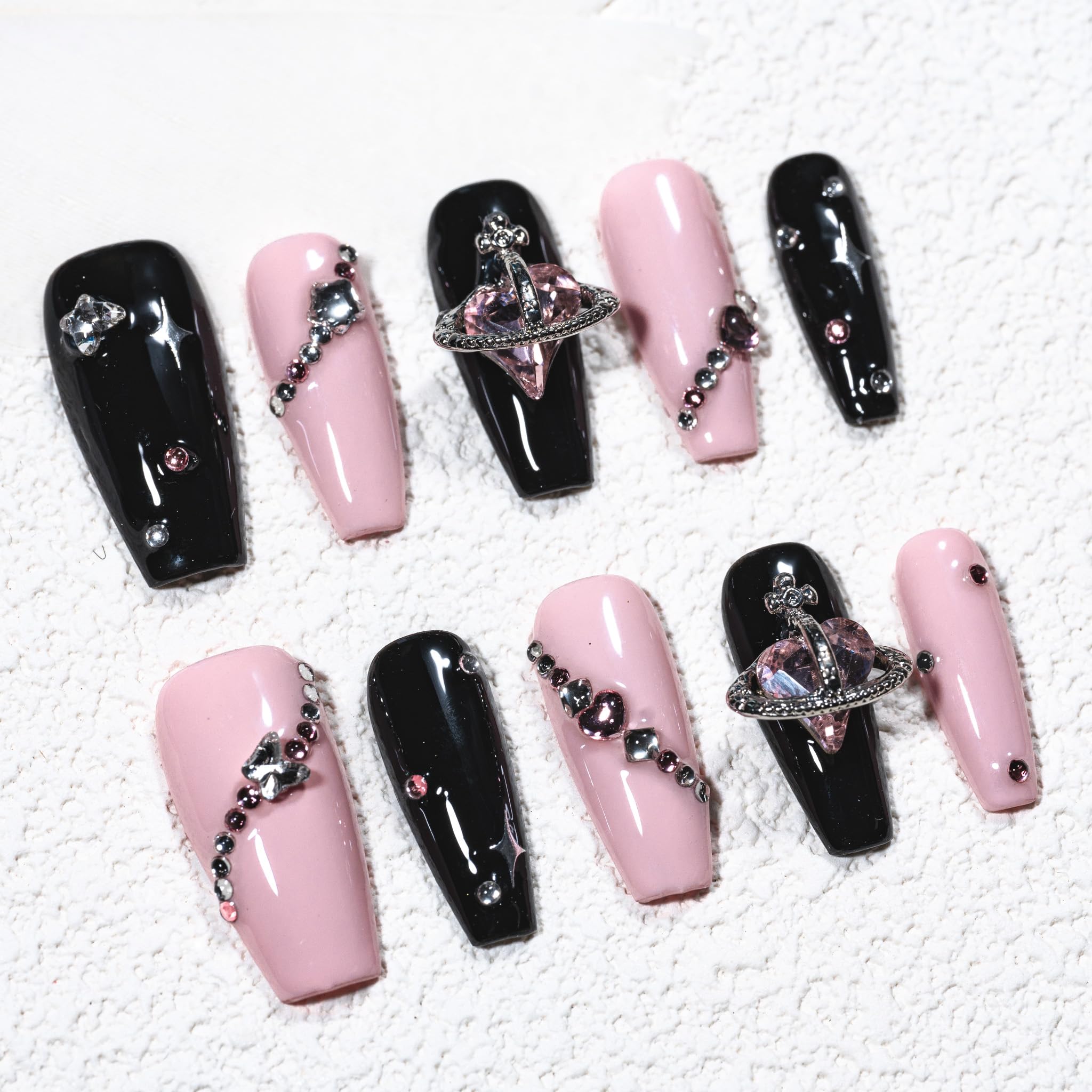 Sun&Beam Nails Handmade Press-on Long Coffin Ballerina Red White Black Silver Glam Halloween Ombre Design Fashion False Nail Tips 10 Pcs Set (#189 M) — view 80