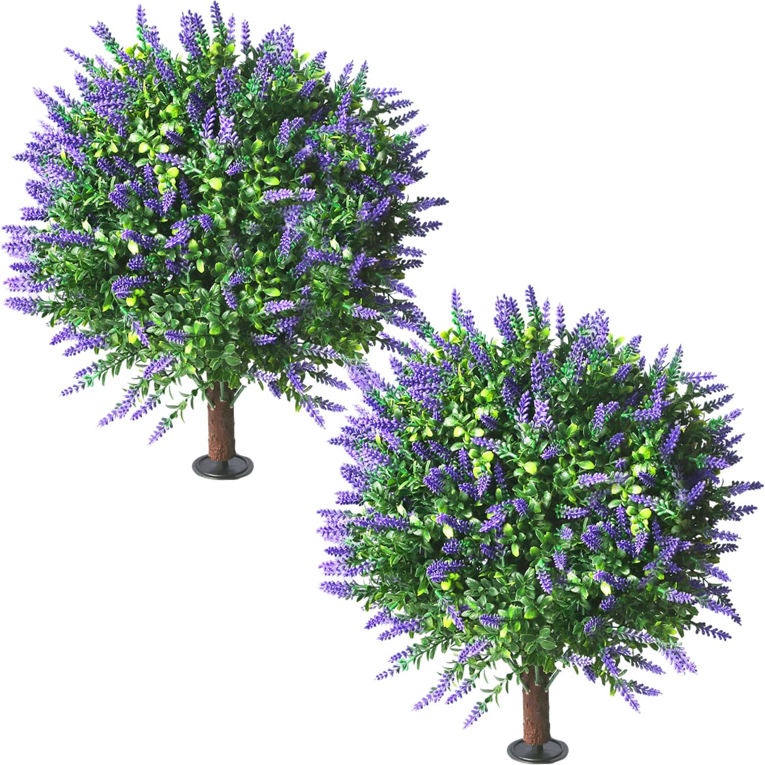 Tinsow Pair of Artificial Lavender Topiary Spheres with Ground Spikes - UV-Resistant Faux Plants for Indoor or Outdoor Decor (Purple)