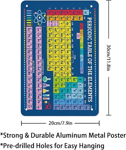 Miniatura 2 de FUNBIRD Póster de metal de aluminio con texto en inglés "Periodic Table Of Element", decoración de pared para profesores, estudiantes, amantes