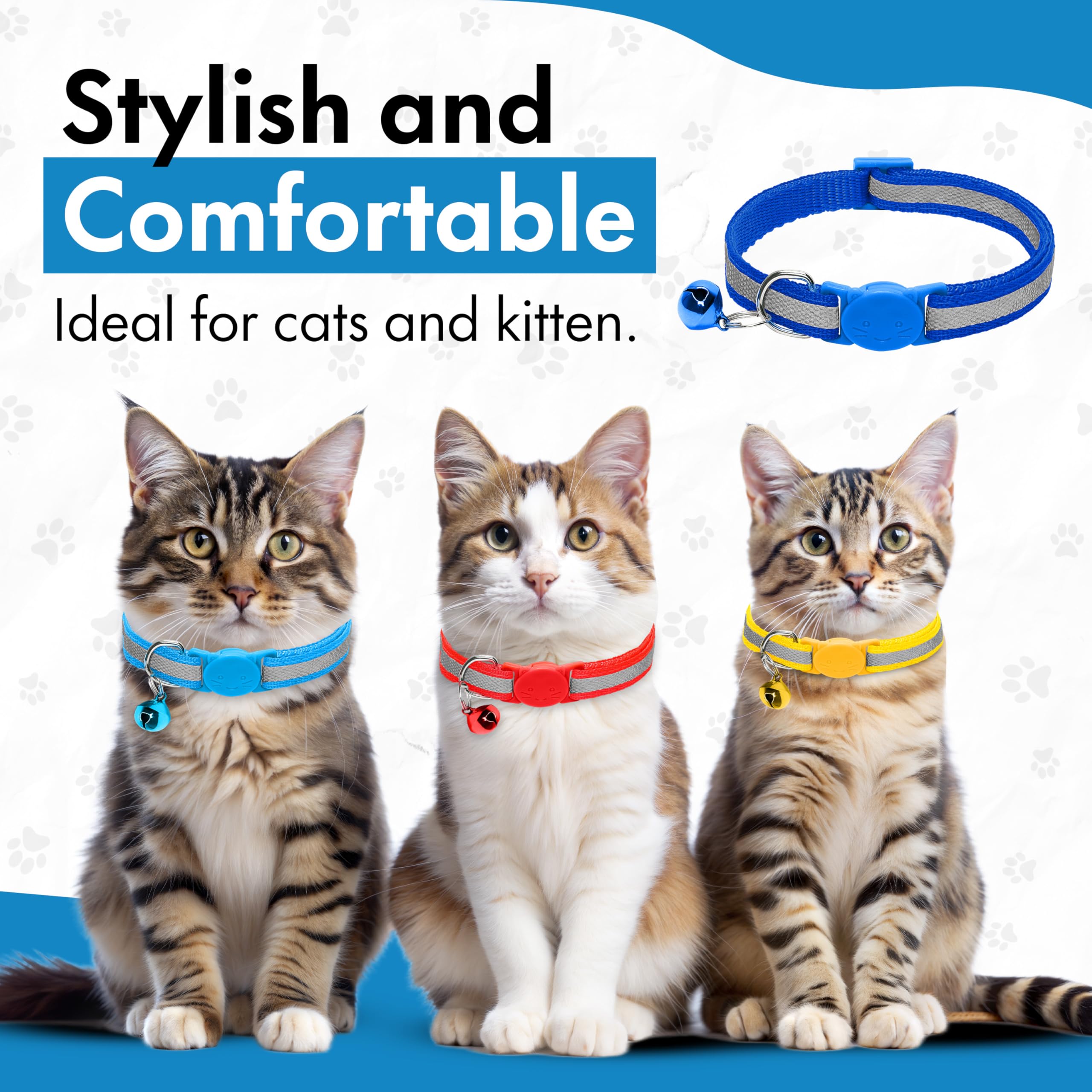 Paquete De 12 Collares Reflectantes Para Gatos Con Campana, Hebilla De Liberación Rápida De Seguridad, Collar Ajustable De 19 A 32 Cm Para Todos Los Gatos Domésticos, Gatitos, Mascotas, Machos Y