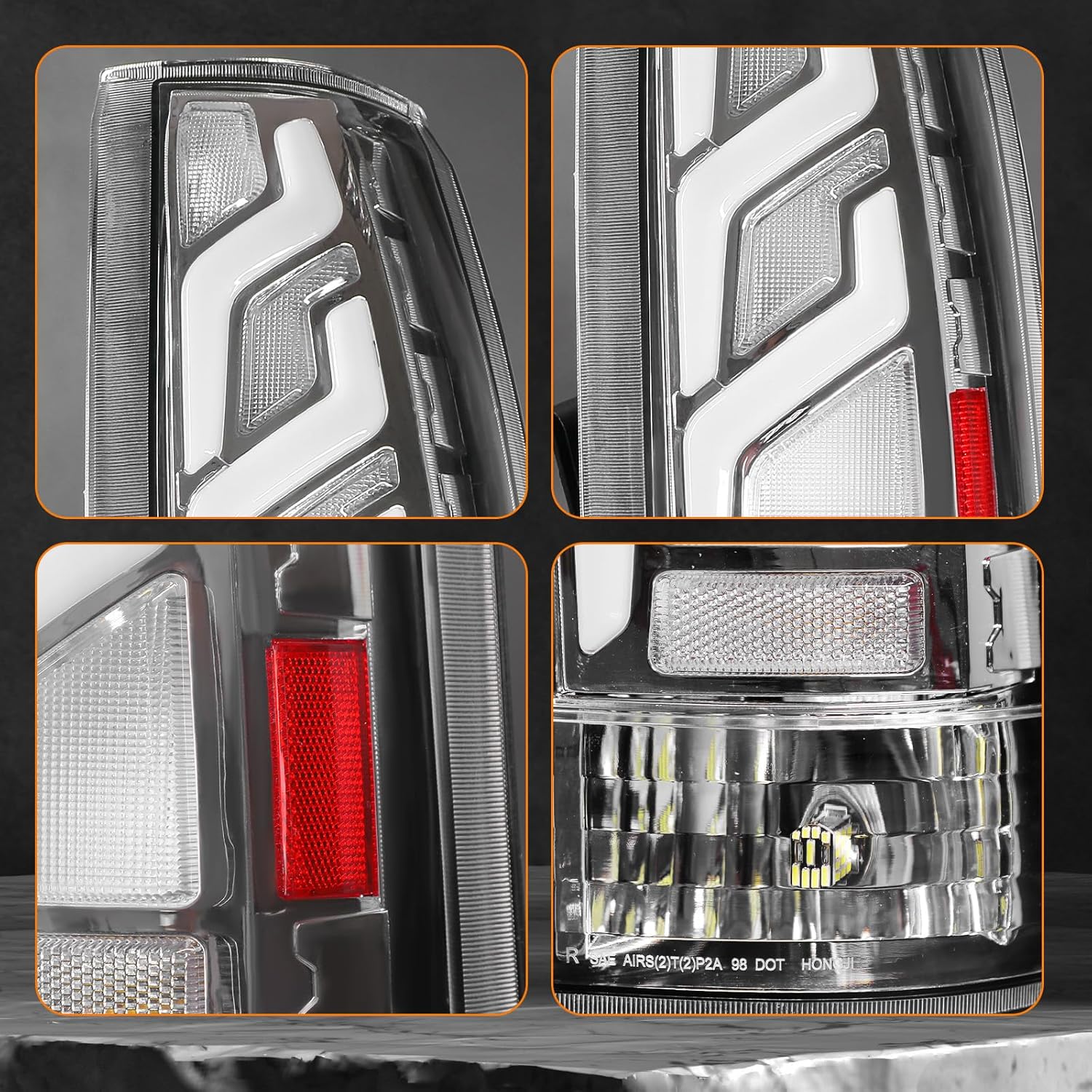 Chrome Full LED Tail Lights for Chevrolet GMC GMT400, Fit 1988-1998 (C/K Series Silverado/Sierra) pickups, 1992-1999 Suburban Tahoe Yukon, 1999-2000 Escalade, Plug & Play