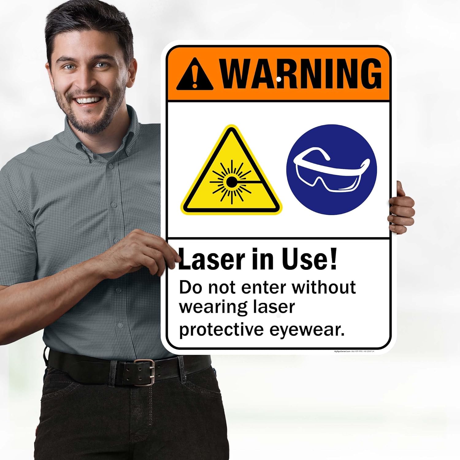 Warning Laser In Use Do Not Enter Without Laser Protective Eyewear Sign, 18x24 Inches, Rust Free .063 Aluminum, Fade Resistant, Made in USA by My Sign Center