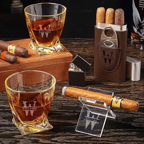 HomeWetBar Personalized Cigar & Whiskey Gift Set for Cigar Lovers