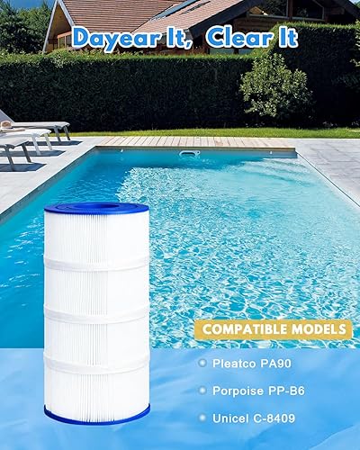 Miniatura 7 de Cartuchos de filtro de piscina compatibles con C900, CX900RE, C9002, PA90, C-8409, FC-1292, P.C.100, PXC95, 25230-0095S, 90 pies cuadrados, 1 paquete