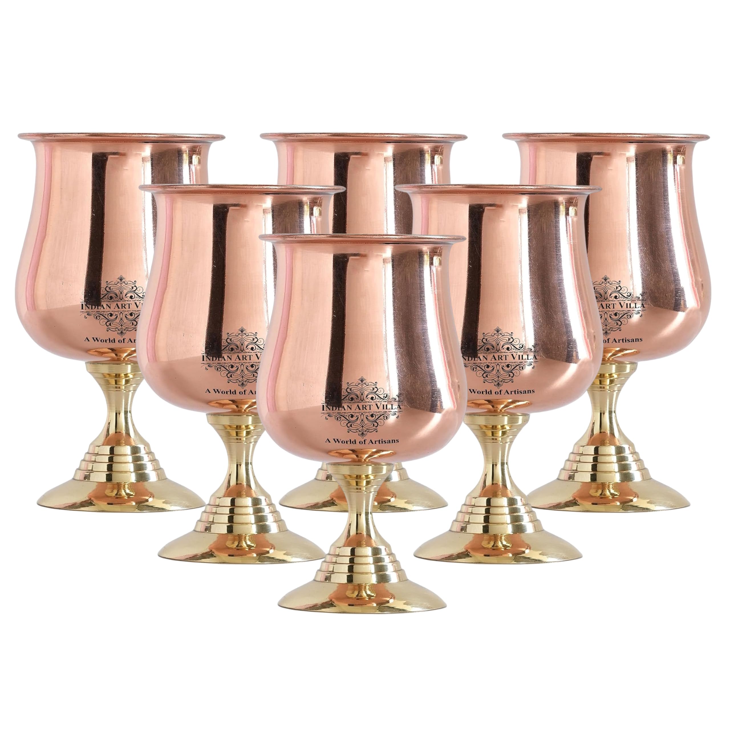 Indian Art Villa Steel Copper Goblet Tumbler Glass with Brass Bottom Drinkware and tableware Best for Party Home