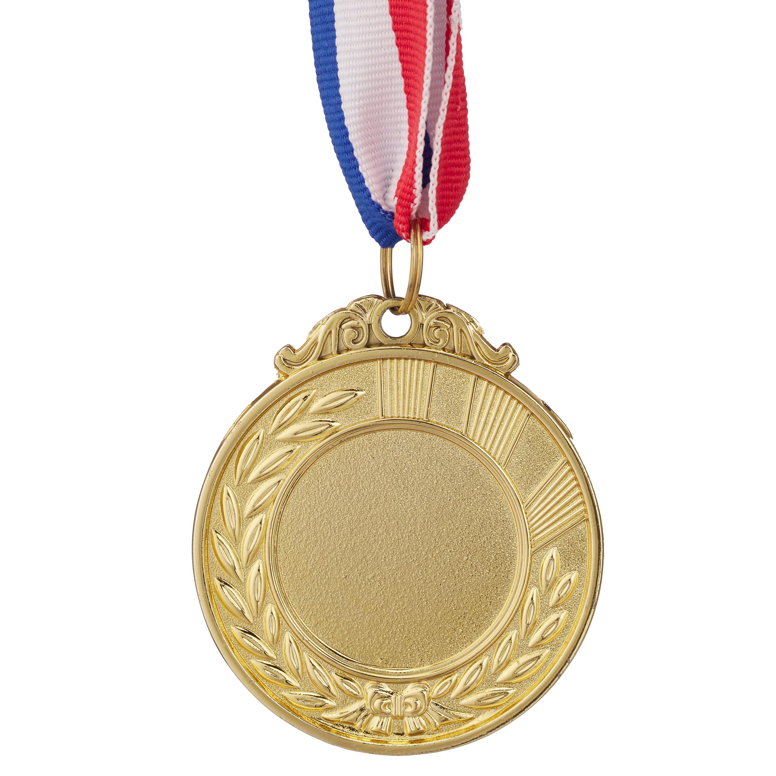 Relaxdays Medal dziecięcy zestaw 3-częściowy, Ø 5 cm, 1.2.3. miejsce, z tasiemką, piłką nożną, medalem zwycięzcy, metal, złoty, srebrny, brązowy