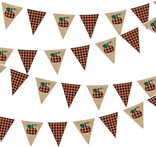 Miniatura 29 de Pancarta de otoño de 32 pies, bandera triangular, banderines de tela, banderines para decoración de otoño feliz otoño, día de Acción de Gracias