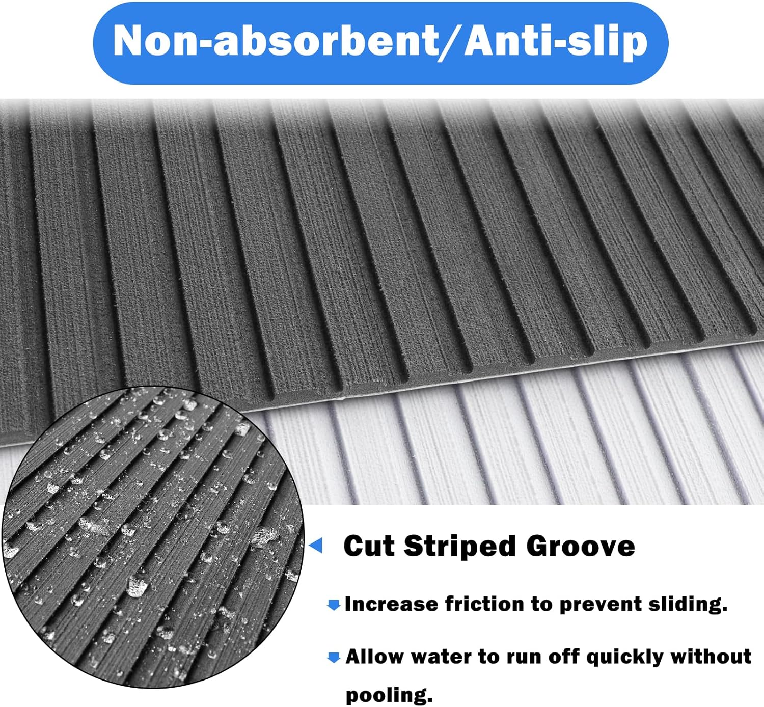 EVA Foam Boat Decking Flooring 94''x21'', Non Slip Faux Teak Marine Carpet Boat Mat Self Adhesive Sea Deck Boat Flooring Foam for Motorboat RV Yacht Kayak Boat Deck (D-Dark Grey)