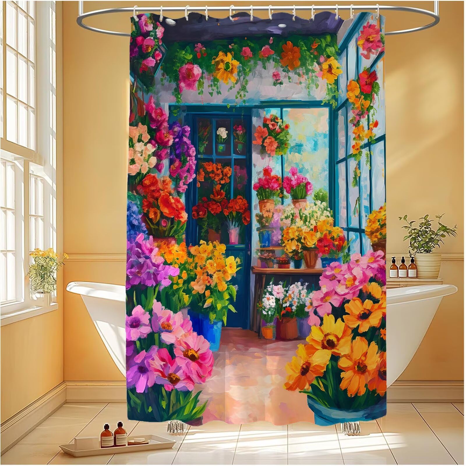 Duschvorhang 180x240 cm Garten Shower Curtains Bunte mit Gewicht und 12 Plastik Haken, Anti Schimmel Wasserdicht, Waschbar Schnelltrocknender Polyester Stoff, Dekorative Vorhang für Badewanne 6H-269
