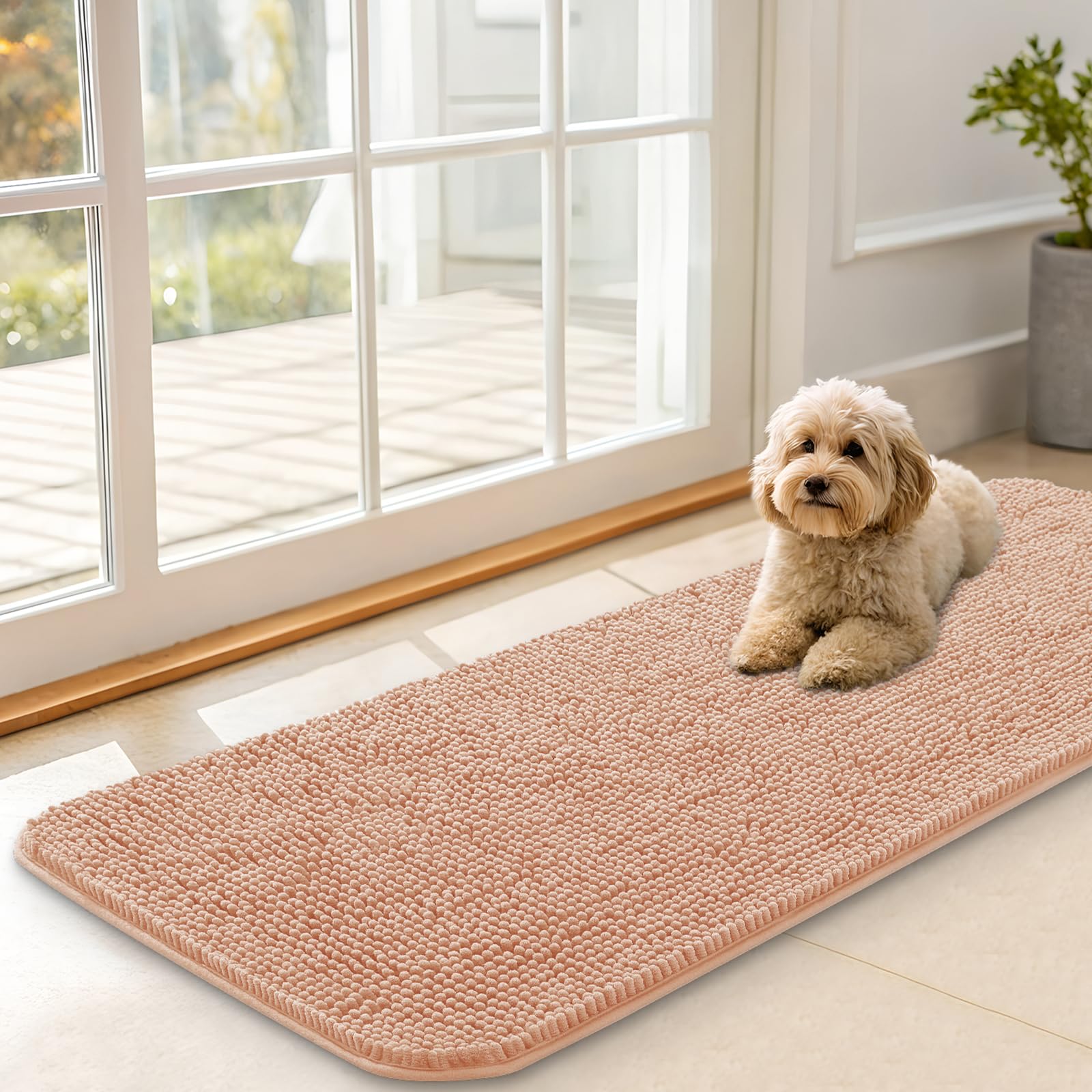 OLANLY Dog Door Mat for Muddy Paws 47x17, Super Absorbent Chenille Mud Mat