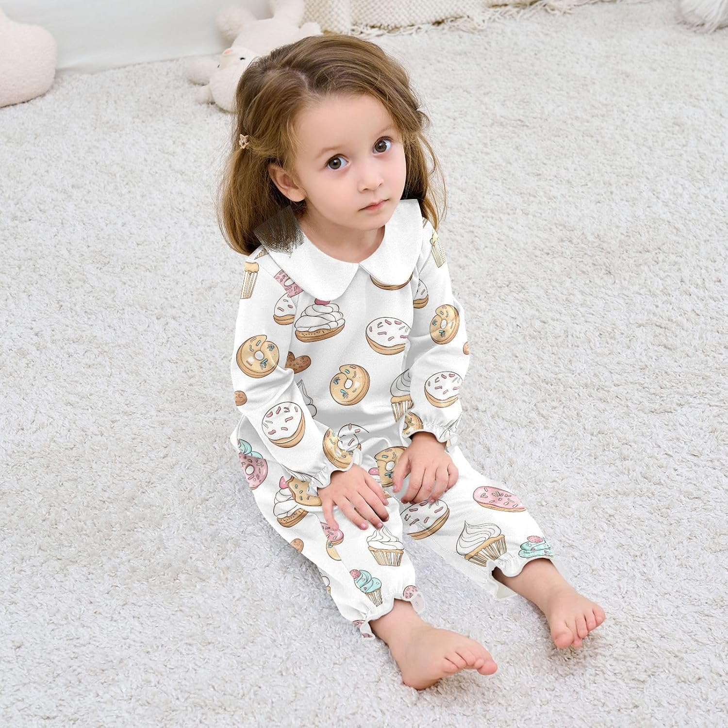 vvfelixl Baby Sleepers Cute Pastries Cupcakes Long Sleeve Onesie Girl Baby Clothes for Girl Play One-piece for 0-3 months