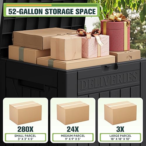 Vista 23 de Greesum Caja de resina de 31 galones para todo tipo de clima, cajas de almacenamiento al aire libre para muebles de patio, juguetes al aire libre