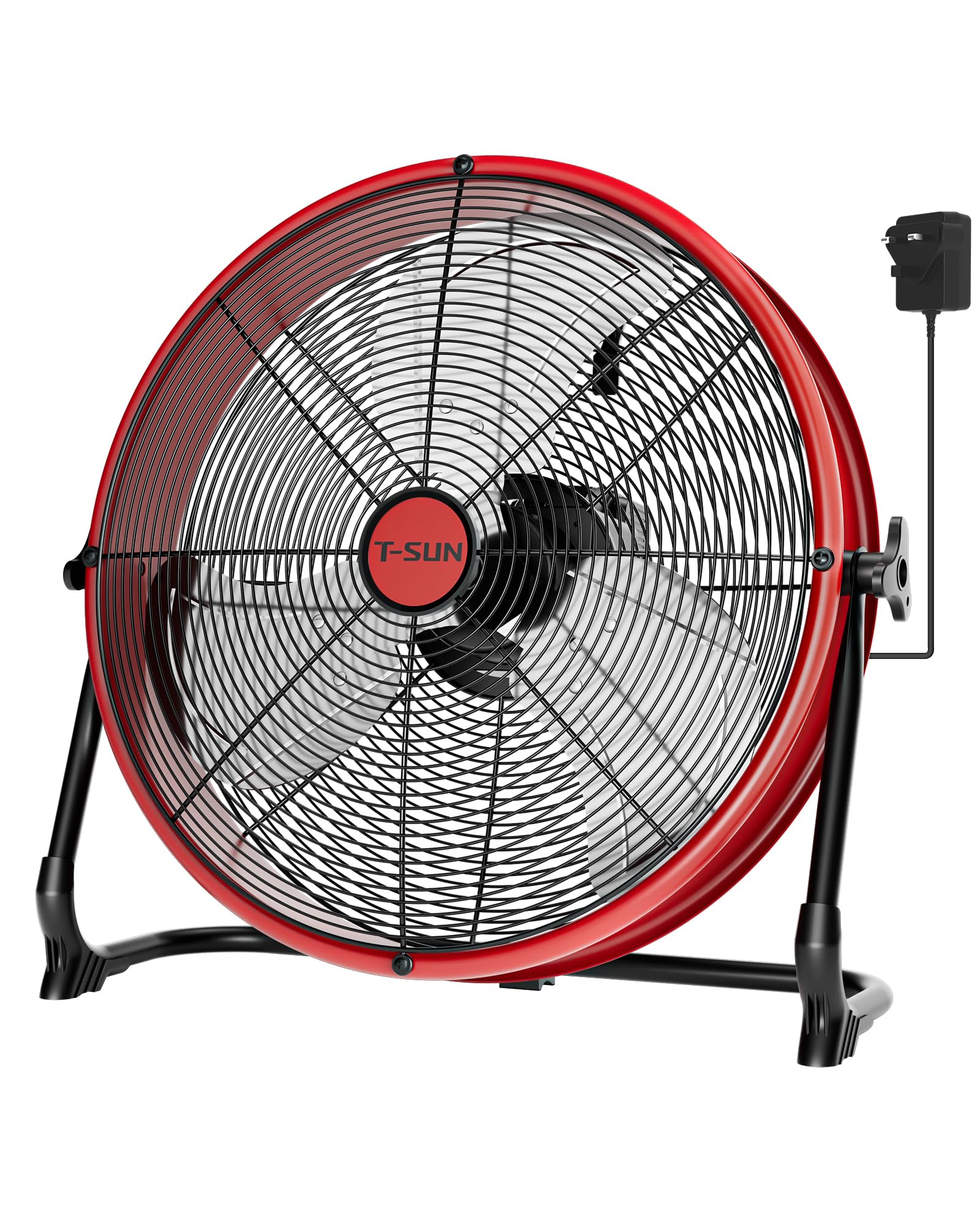 T-SUN Ventilatore da pavimento a batteria da 40,6 cm, compatibile con batteria Milwaukee, ventilatore portatile con adattatore CA e uscita USB, ventilatore senza fili a velocità continua, in metallo