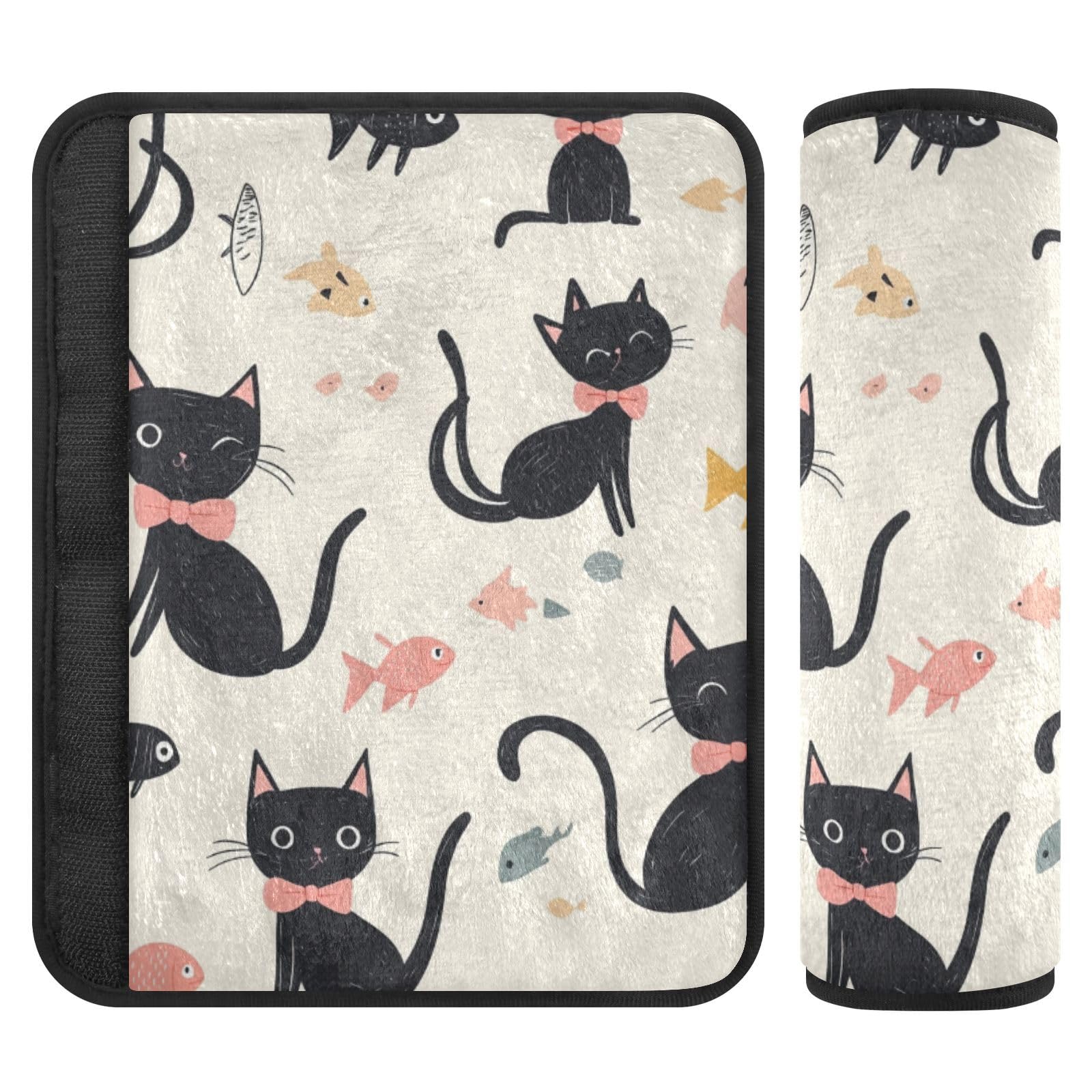 Seat Belt Covers 2 Pack Black Cats Fish Car Seat Strap Covers Super Soft Funny Car Seat Neck Cover for Boys Girls Adults Babies M