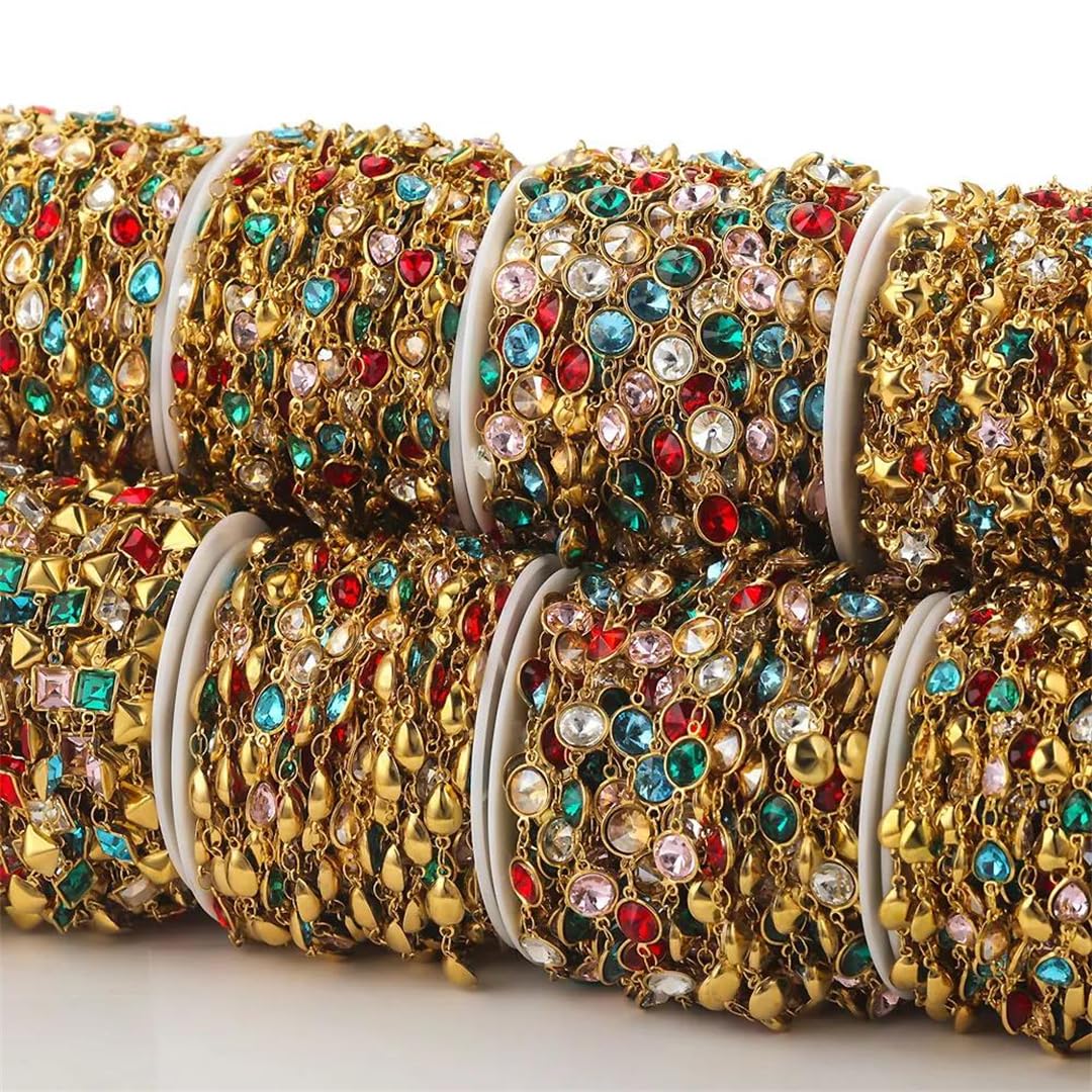 Hilos de cuentas de cristal, cadenas de cristal de acero inoxidable multicolor de 1 m, accesorios de cadena de cuentas flexibles brillantes(Z1919gd)