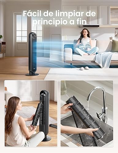 Miniatura 6 de Ventilador de torre Dreo para dormitorio, ventilador silencioso de 25 pies/s, ventiladores oscilantes de 90° para interiores con 4 velocidades, 4