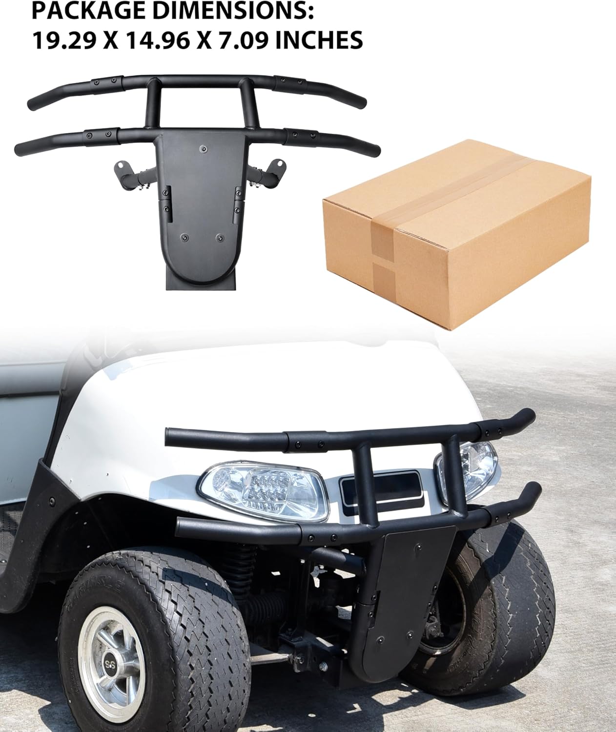 Front Brush Guard for EZGO RXV Golf Cart 2008-2015, Combined Black Powder Coated Steel Front Bumper Guard for E-Z-GO RXV Golf Cart 2008-2015 Accessories