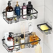 Shower Caddy No Drilling 3 Pack Stainless Steel Bathroom Shampoo Shower Gel Black