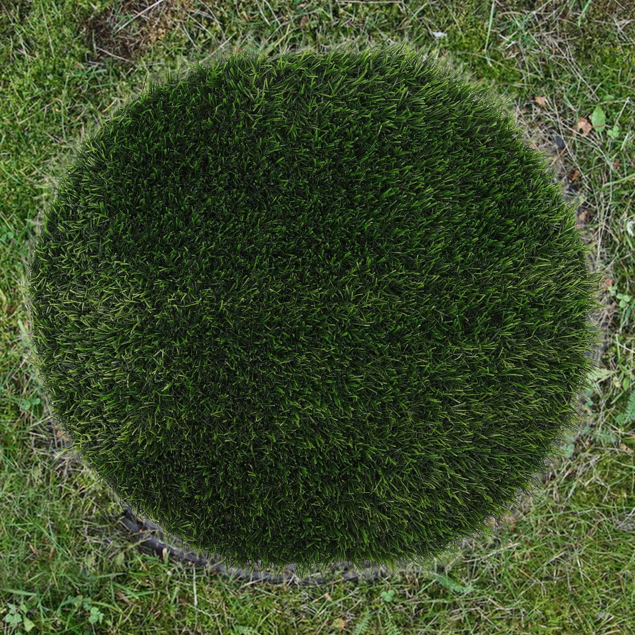 POPETPOP Realistic Artificial Grass Mat 15.74In Round Faux Turf Tile for Outdoor Patio Manhole Cover Grass Centerpiece Mat for Dining Table Balcony Garden Decor Easy Install