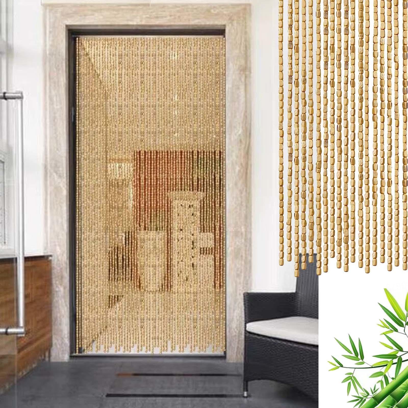 Natural Bamboo Beaded Curtains,Wooden Bead Door Curtains,String Curtains,Hanging Partition Decorative Curtain,Doorway Beaded Curtains Fly Screen,for Patio Kitchen Balcony,W×H-90strands(90×180cm)